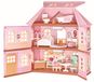 Maison de poupée à trois niveaux en forme de maison de fée, rose, avec éclairage LED et meubles