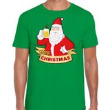 Bellatio Decorations Fout Kerst shirt / t-shirt - Cheers / bier Santa - groen - heren - kerstkleding / kerst outfit S