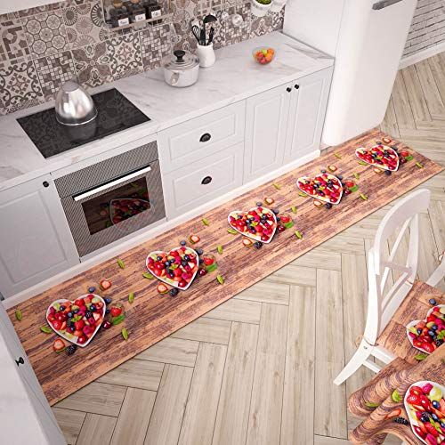 PETTI Artigiani Italiani Keukentapijt - antislip en wasbaar - 52 x 100 cm - Aardbeien - Made in Italy