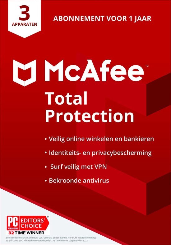 McAfee Total Protection 2020 |3 apparaaten |1 jaar | antivirussoftware, internetbeveiliging, wachtwoordbeheer, Mobile Security, meerdere apparaten| PC/Mac/Android/iOS| Post