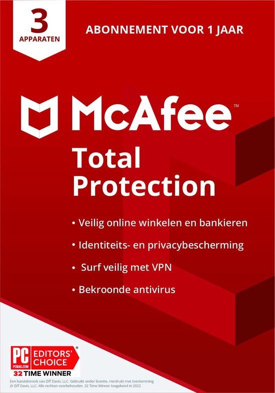 McAfee Total Protection 2022 - 3 apparaten - 1 jaar - Fysieke verpakking