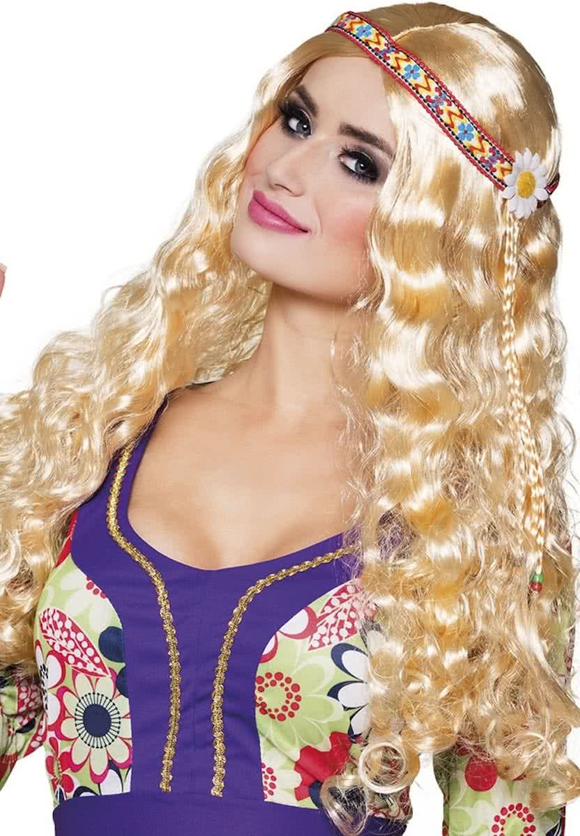 Boland Blonde Hippie Pruik met Hoofdband