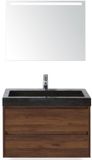 BES LED Dante Badmeubelset 80 cm - Walnoot - Wastafel Hardsteen Wit Lucca met Sence Spiegel