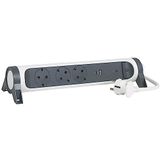 Legrand Draaibare stekkerdoos 3-voudig met randaarde - USB A+C en overspanningsbeveiliging 1,5 meter - zwart-wit