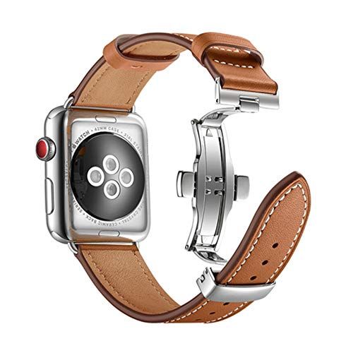 AIYIRUO Lederen Band Voor Apple Watch - 44mm/40mm/38mm/42mm - Vouwsluiting - Zwart