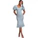 Goddiva Robe moulante midi cintrée et évasée à manches bouffantes en dentelle festonnée femme