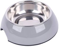 Dehner Honden- en kattenbak, Ø 17,5 cm, hoogte 5 cm, 350 ml, melamine/roestvrij staal/rubber, grijs