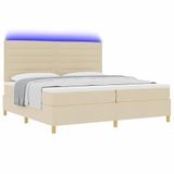 vidaXL LED Boxspring Bed met Hoofdeinde Crème 200 x 200 cm Stof