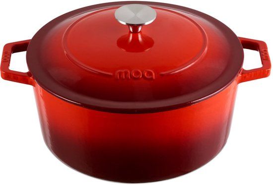 MOA Gietijzeren Braadpan - 5,7L Stoofpot - Ø 26cm - Rood