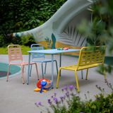 casa.pro Kindertuinset Etroubles 4-delig tafel met bank en 2 stoelen blauw geel roze