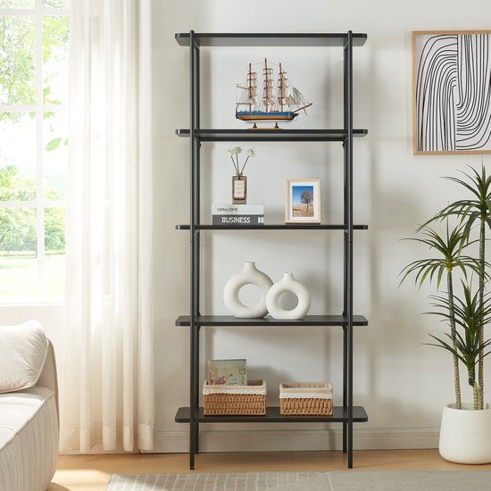 en.casa Boekenkast Samnanger - 180x80x34 cm - Zwart