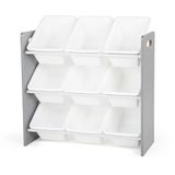 Humble Crew speelgoedopbergplank voor kinderen met 9 opbergbakken, grijs/wit