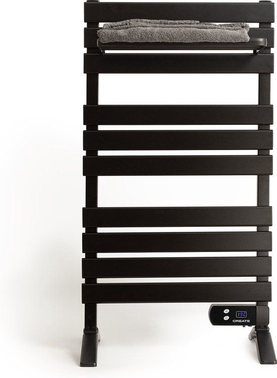 CREATE - Elektrisch handdoekenrek, vrijstaand, met planchetten 500W - Zwart - WARM TOWEL