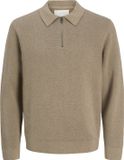 JACK&JONES JPRBLAMILANO STITCH KNIT ZIP POLO SN Heren Polo Lange Mouw Katoen Greige M