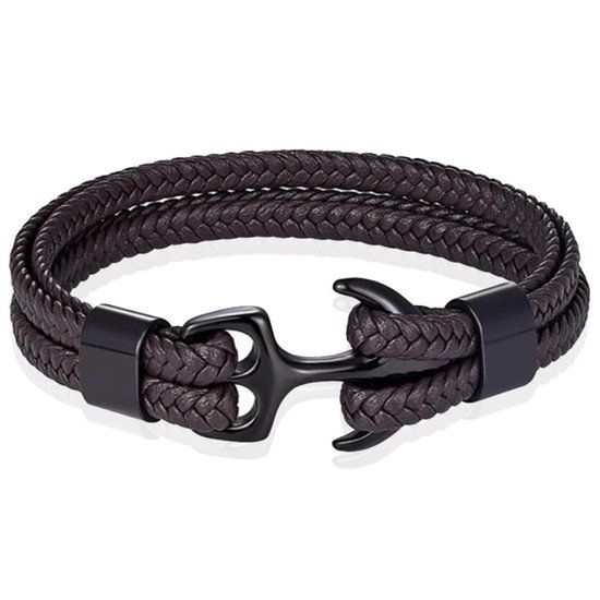 TJ Tom Jaxon Tom Jaxon Heren armband Anker gevlochten Leer Zwart Bruin - 20cm