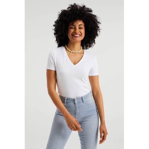 WE Fashion Basic T-shirt met Biologisch Katoen - Wit