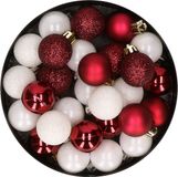 Kaemingk B.V. 28x Boules de Noël en plastique Rouge foncé/Blanc Mix 3 cm