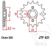 JT Sprockets JTF431.14 14T Stalen Voortandwiel