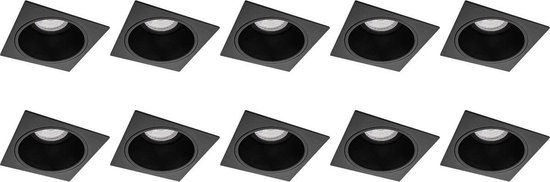BES LED Spot Armatuur 10 Pack - Pragmi Minko Pro - GU10 Inbouwspot - Vierkant - Zwart - Aluminium - Verdiept - 90mm - 10 Jaar Garantie