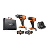 AEG Duo JP18I2-202C slagboormachine, slagschroevendraaier, 2 accu's 2,0 Ah, oplader, koffer en 17 accessoires
