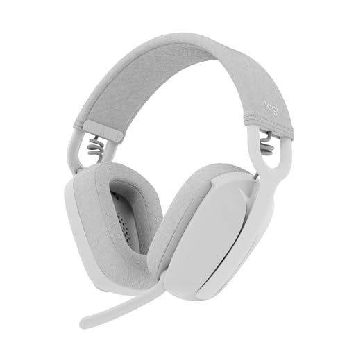 Logitech Zone Vibe 100 lichte draadloze over ear koptelefoon met ruisonderdrukkende microfoon, Advanced Multipoint Bluetooth koptelefoon, werkt met Teams, Google Meet, Zoom, Mac/PC - Wit