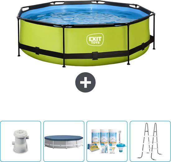 EXIT Rond Lime Frame Zwembad - 300 x 76 cm - Inclusief Pomp, Afdekzeil, Onderhoudspakket & Ladder