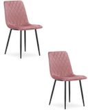 LEOBERT TURIN Eetkamerstoelen – Set van 2 – Zwart Velvet – Zwarte Metalen Poten