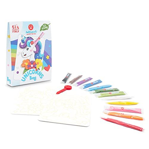 Sabbiarelli Sand-it for Fun Bag Unicorns Creatieve werkset met zand van eenhoorns, 12 kleuren, kinderen 5+