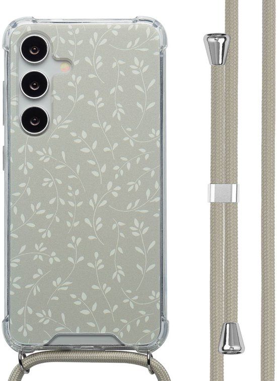 imoshion Hoesje - Geschikt voor Samsung Galaxy S24 - Design Hoesje met Koord - Smoke Green Flowers