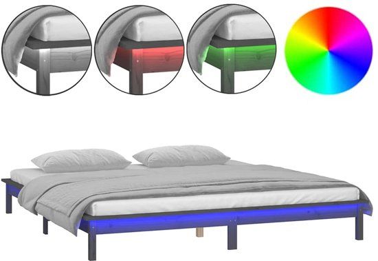 vidaXL Bedframe LED massief hout grijs 120x190 cm