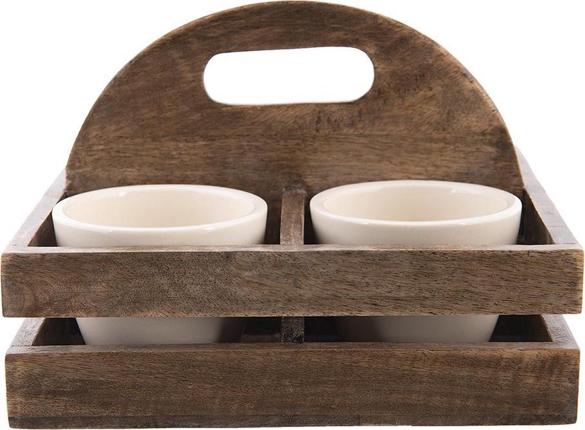 Clayre & Eef Bloempotten Set van 4 - 24x24x14 cm - Bruin Hout - Vierkant