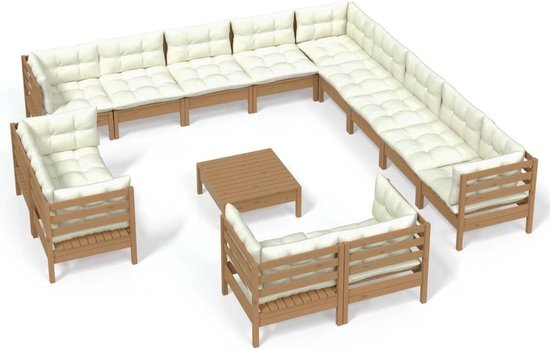 vidaXL 14-delige Loungeset met kussens grenenhout honingbruin