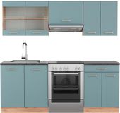 Vicco R-Line Complete keukeneenheid – 200 cm, WB Antraciet Blauw-grijs/gouden eik