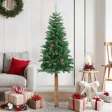 Prolenta Maison Exclusive Slanke kerstboom met echt hout en kegeltjes, groen, 150 cm, PVC