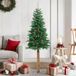 Prolenta Maison Exclusive Slanke kerstboom met echt hout en kegeltjes, groen, 150 cm, PVC