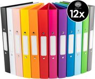 OfficeTree 12-delige A4 Ringmap set - 12 kleuren - 2-ringsmechanisme - A4-ringmap met een rugbreedte van 3,5 cm - ringmappen van stevig kunststof - smalle ringmappen incl. stickers