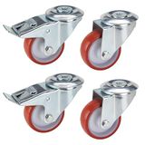 Dörner + Helmer 4-delige set transporttoestellen stuurwielen 80 mm PU, ruggat 10,2 mm, rolmix, draagkracht 400 kg/set