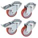 Dörner + Helmer 4-delige set transporttoestellen stuurwielen 80 mm PU, ruggat 10,2 mm, rolmix, draagkracht 400 kg/set