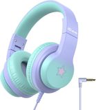 iClever HS19 Casque pliable filaire pour enfants avec microphone, bleu et rouge