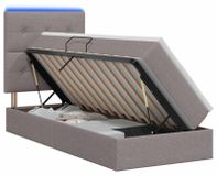 vidaXL LED-bed met opbergruimte en matras, taupe, 100 x 200 cm, gestoffeerd