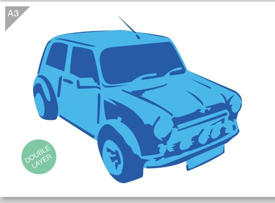 QBIX Mini Cooper sjabloon - 2 lagen kunststof A3 stencil - Kindvriendelijk sjabloon geschikt voor graffiti, airbrush, schilderen, muren, meubilair, taarten en andere doeleinden