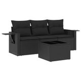 vidaXL 4-delige Loungeset met Kussens, Zwart, Polyrattan