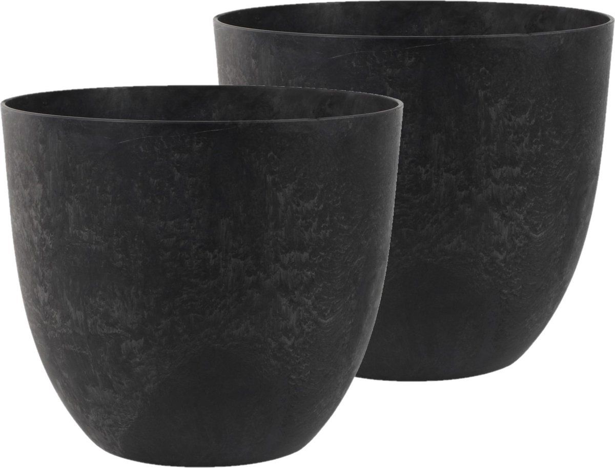 Steege Bloempot/plantenpot - Gerecycled Kunststof/steenpoeder - Zwart - Ø38 cm - 2 stuks