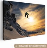 OneMillionCanvasses Canvas schilderij - Wintersport - Zon - Sneeuw - Snowboard - 60x40 cm