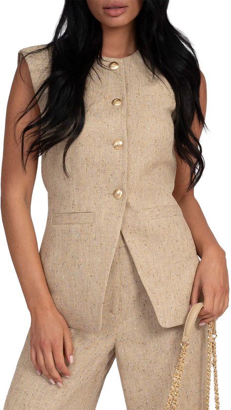 Nikkie Reza Gilet Beige XL Polyester Effen Korte Pasvorm Herfst/Winter 2025
