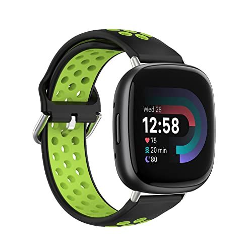 By Qubix Qubix Sport Band for Fitbit Versa 3 & 4 / Sense 1 & 2 - Black + Green - Large
