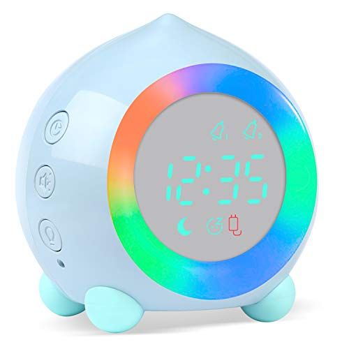 Ayybboo Digitale kinderwekker, wekker, digitale zonsopgangssimulator, kinderwekker voor meisjes, jongens, met kleurrijke lichten, stille wekker zonder tikken, slaapkamer, met led-weklicht en nachtlampje blauw