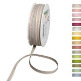 Halbach Seidenbänder Decoratielint met linnen randen breedte: 7 mm lengte 30 m, cadeaulint om te versieren knutselen of vorm te geven, DIY decoband, kleur: linnen/wit