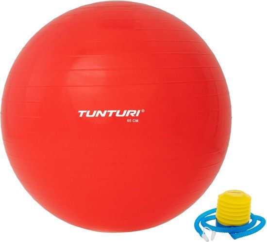 Tunturi Anti Burst Fitness Bal 65 cm - Rood - Incl. Pomp & Trainingsapp