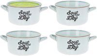Excellent Houseware Soepkommen/serveer schaaltjes - 6x - porselein - 500ml - lichtblauw - met oor